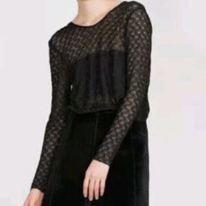 Zara Black lace Bodysuit with Patterned Sleeves